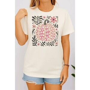 Boho Floral Pink Pumpkin T Shirt Floral Graphic Tee Autumn Fall Vibes Women's